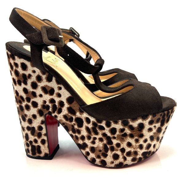 Christian Louboutin Shoes - Christian Louboutin So Bella 160 Pony Suede Leopard Sandals Wedges 38.5